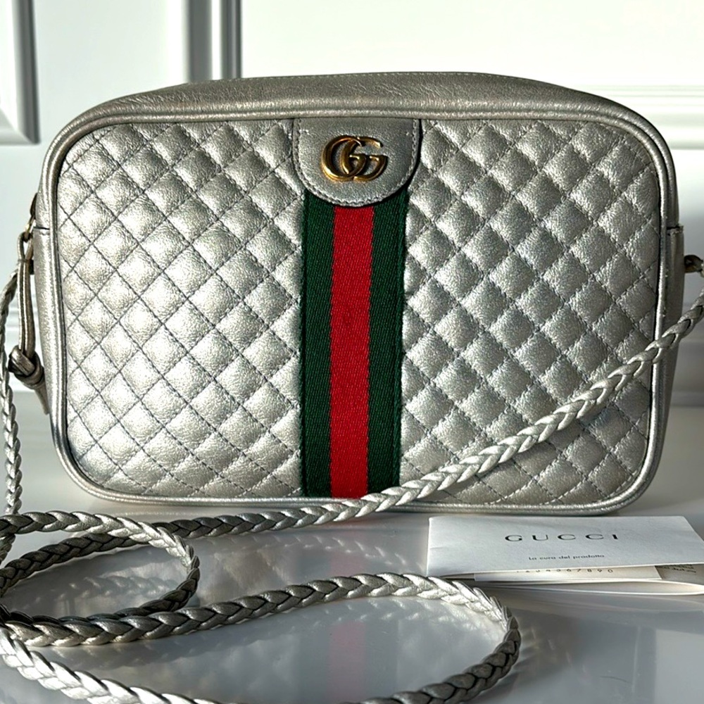 Gucci Silver Quilted Leather Camera Bag